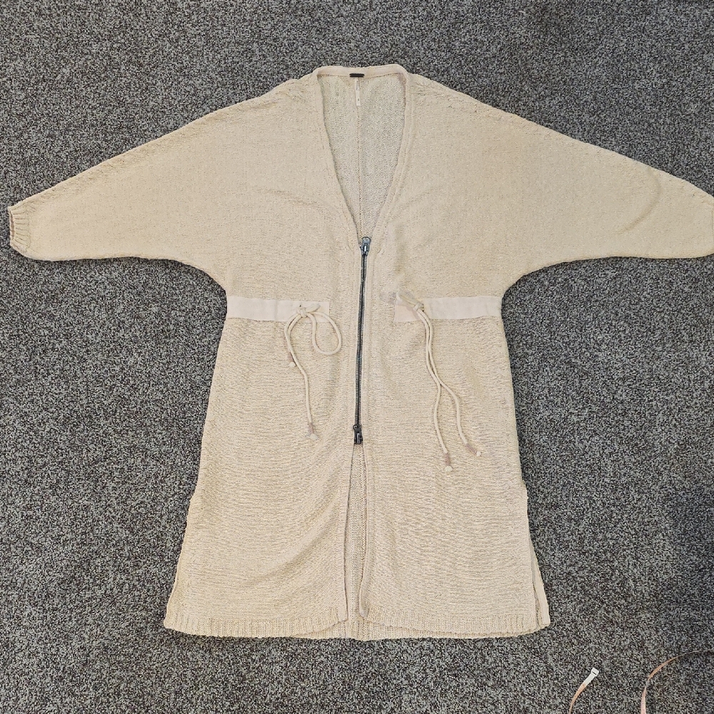 Free People Cream Cardigan Sweater. 2 Way Zip. 100% Cotton.